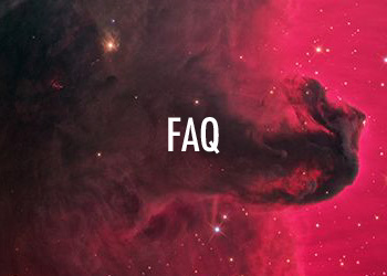 Image of red space background with text "FAQ"