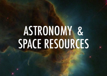 Image of yellow galaxy cloud and cyan stars with text "Astronomy & Space Resources"