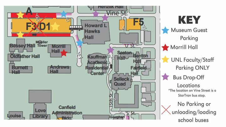 map of bus drop off locations for Morrill Hall